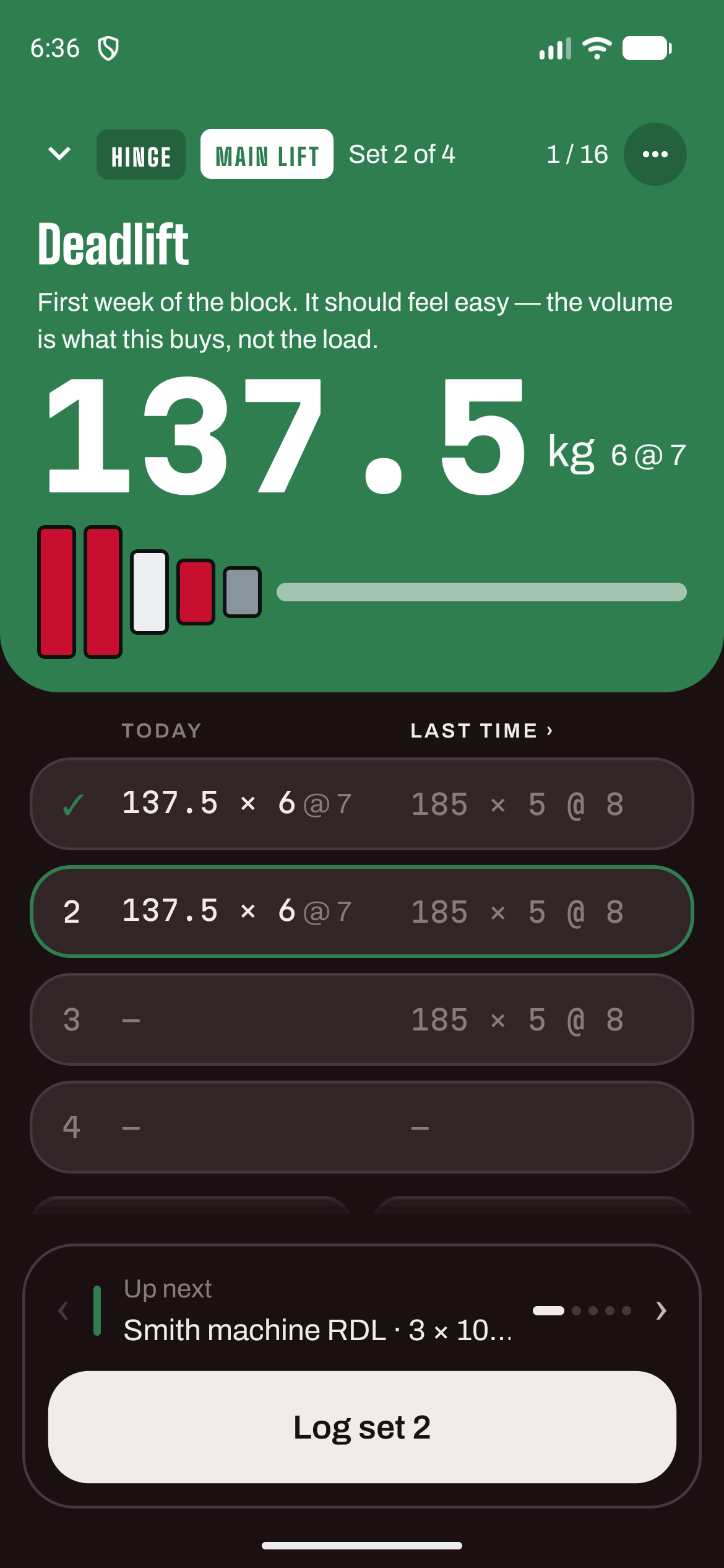 Deadlift live in the green HINGE block.